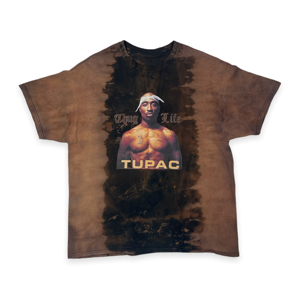 VTG Y2K Tupac Hip Hop Rap T Shirt L Rework Bleach Tie Dye Custom Music 2000s